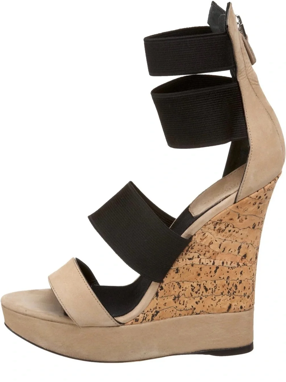 Donna Karan Beige and Black Cork Wedge Sandal